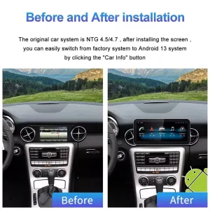 Opgrader din Mercedes SLK W171 Android Head Unit 2008-2011 NTG4.5 med 8-core CPU, 4+64GB eller 6+128GB, 12,3″ IPS-skærm, DSP, Wireless CarPlay & Android Auto.