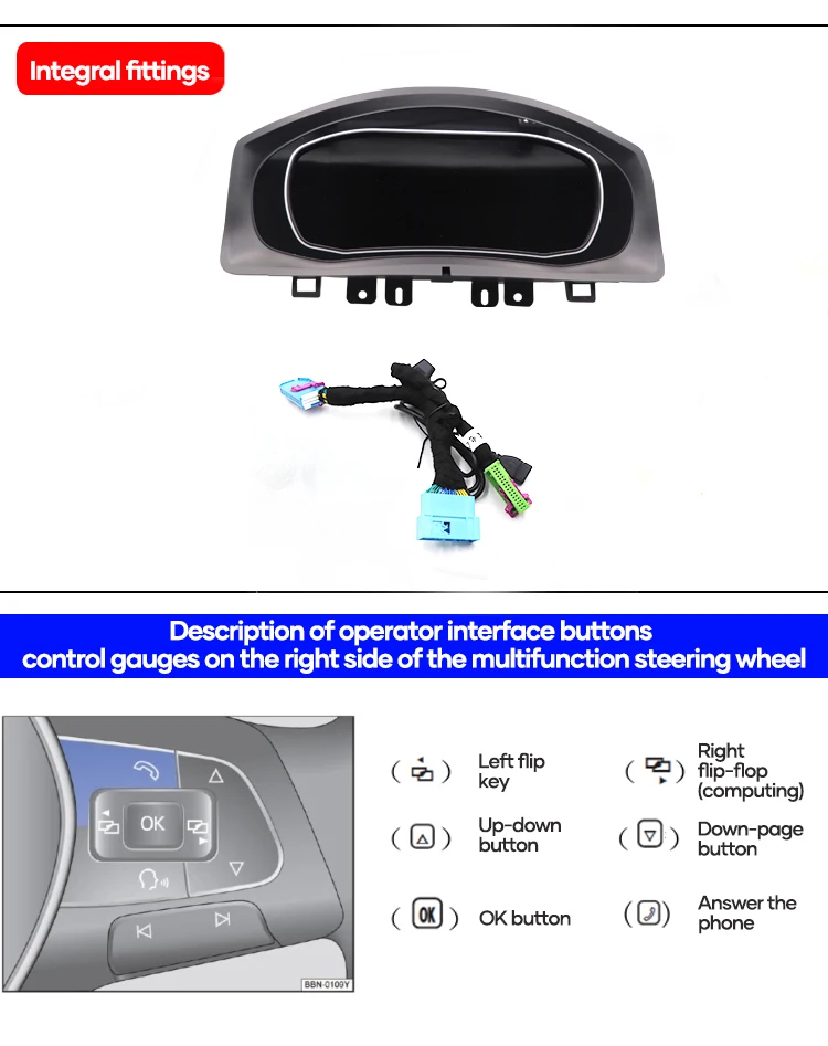 Tiguan 12.3″ Cluster Ports Volkswagen Tiguan digital instrumentklynge 2009–2017 12.3 inch bageste stik og kabelforbindelser