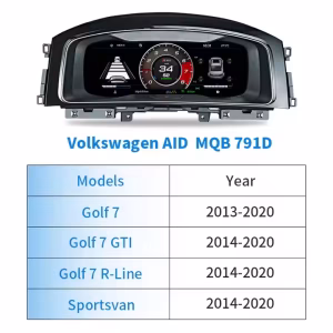 Nærbillede af Volkswagens digitale instrumentpanel til Golf 7, Passat B8 og CC, der viser et 12,3 tommer IPS LCD-panel og byggekvaliteten